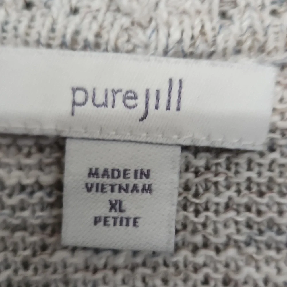 Pure Jill Cardigan XL Petite Long Sweater Gray White